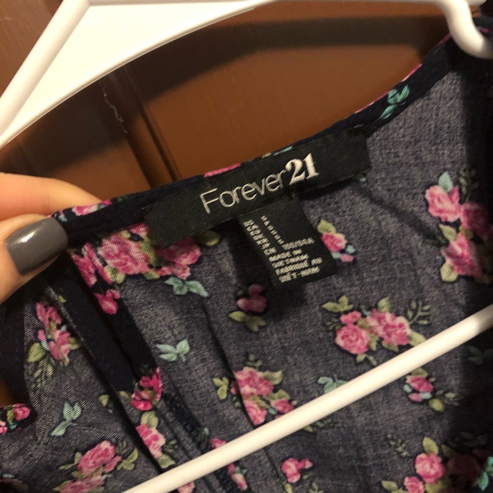 Navy blue floral dress with elastic waist - Picture 5 of 5